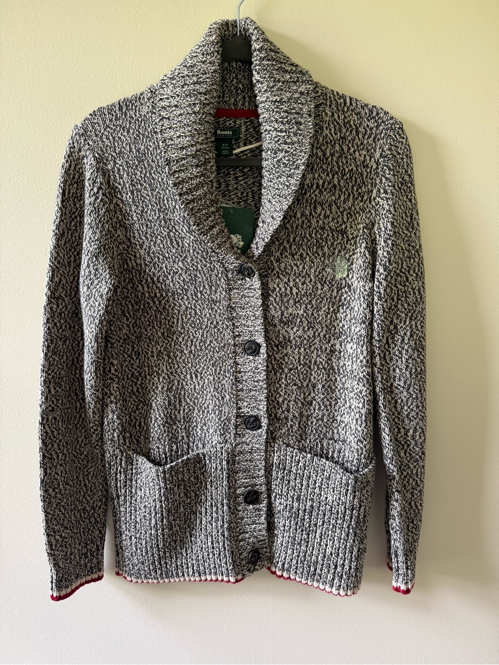 NWT Roots Canada Cotton Cabin Shawl Cardigan Sweater Grey Oat Mix Women's Small